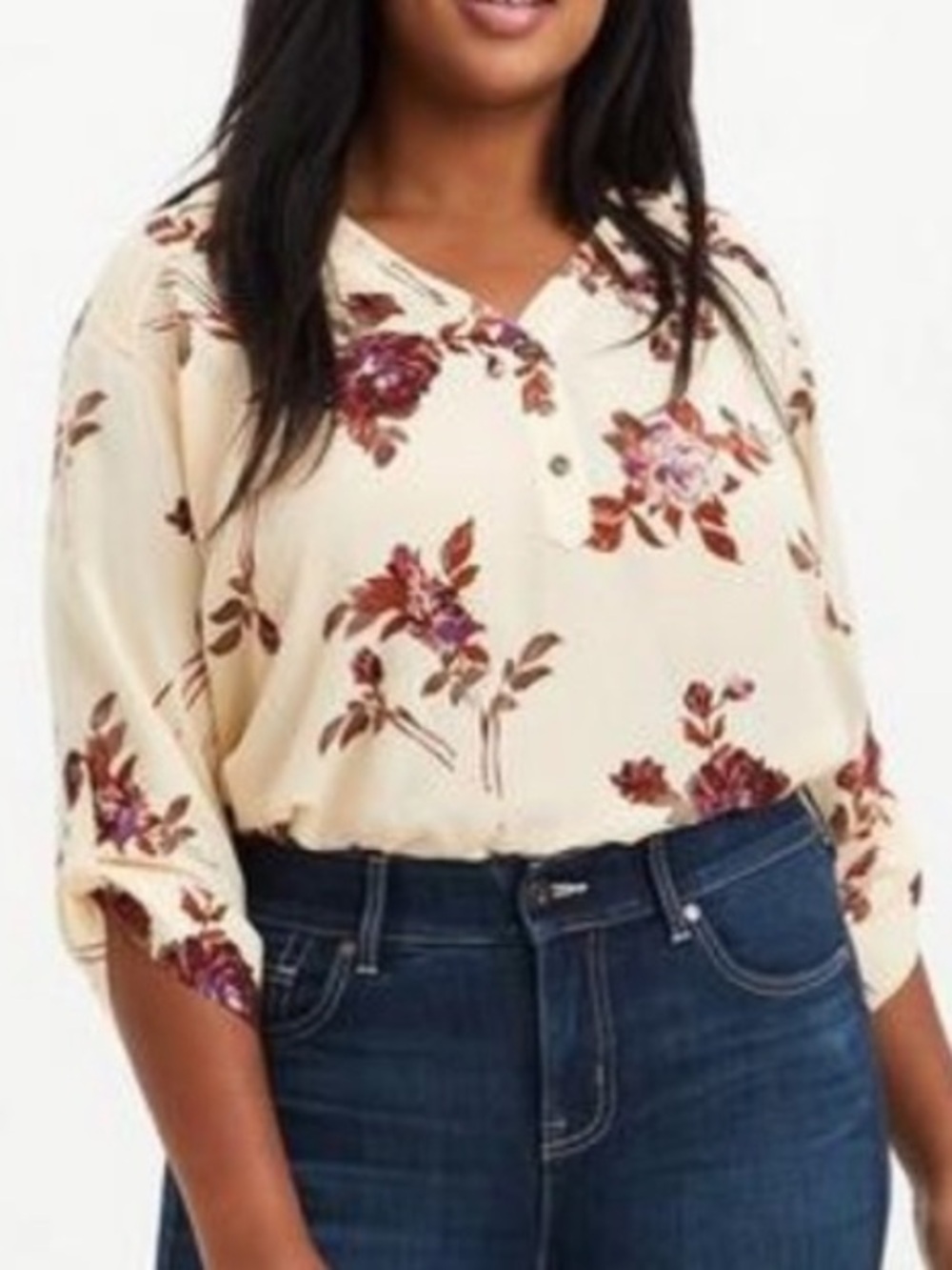 Torrid 2X Pullover Blouse Challis Floral Sand